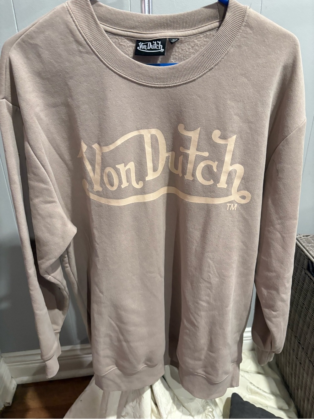 Von Dutch Crewneck Sweatshirt in Beige Taupe with Cream Logo